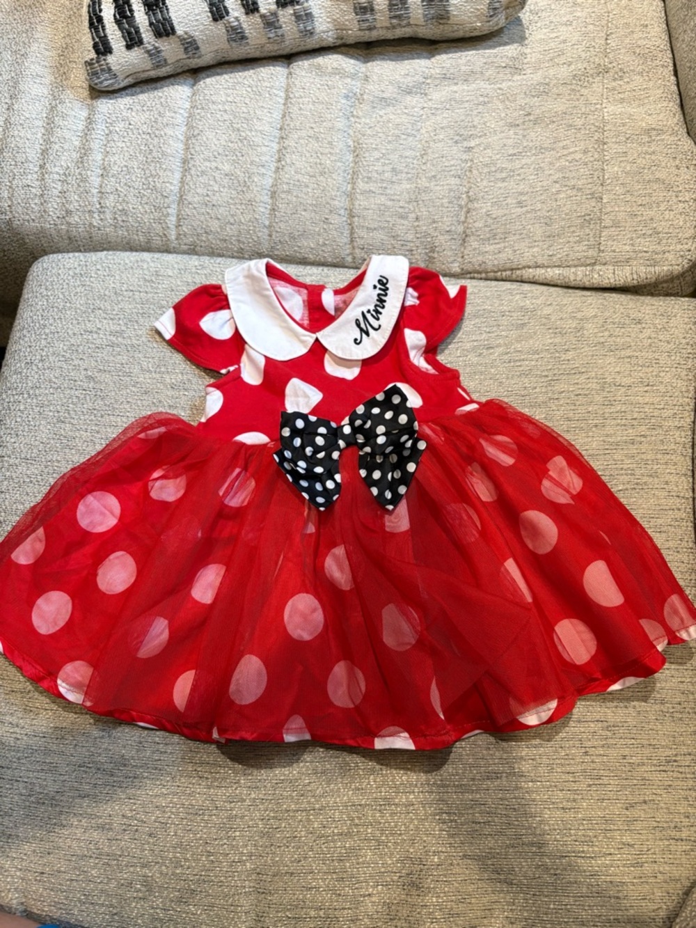 Disney Baby Red and White Polka Dot Dress with Black Bow Accent